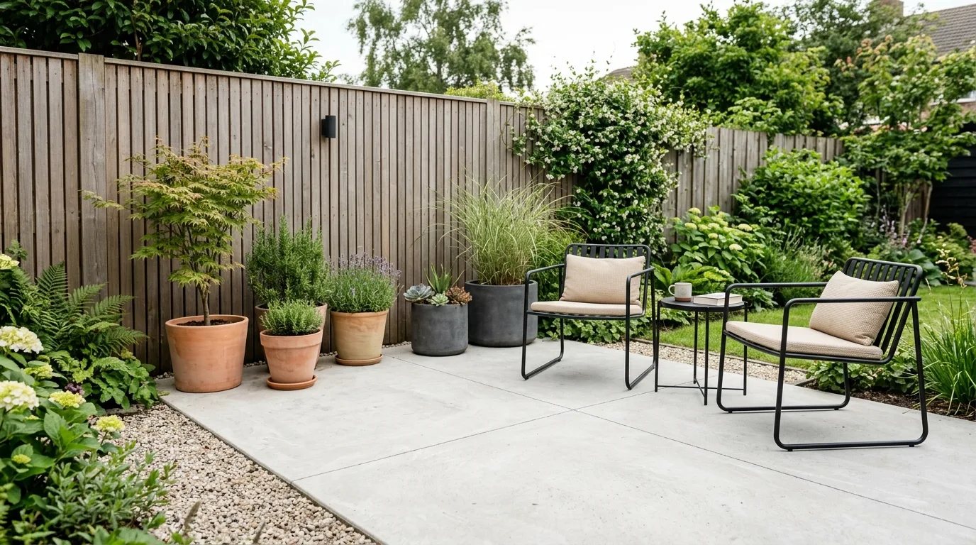 Minimal Concrete Patio With Planters